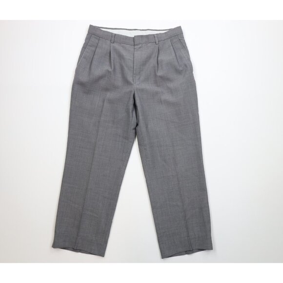 Vintage 90s Mens 32x26 Chambray Worsted Wool Blend Knit Wide Leg Chino Pants